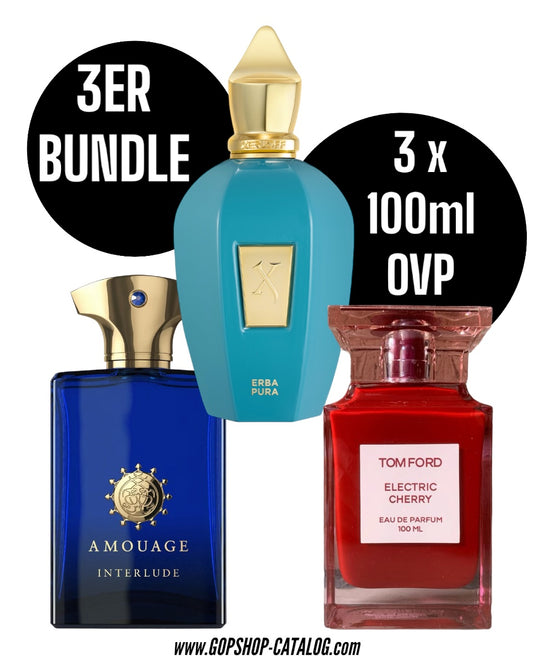 3er BUNDLE - XERJOFF ERBA PURA, AMOUAGE INTERLUDE MAN, TOM FORD ELECTRIC CHERRY , 3x 100ml